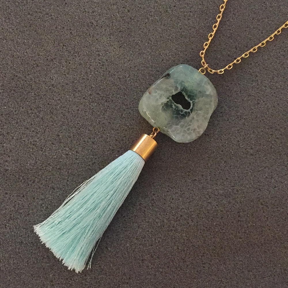 Teal Tassel Necklace